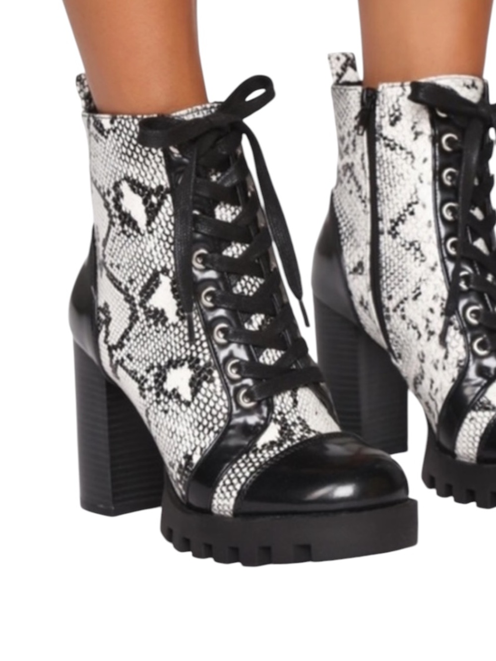 Wild Diva electric python heeled boots chunky block heel lace-up front - Picture 2 of 9